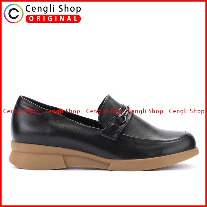 SEPATU PANSUS KULIT ANDREW WANITA ORIGINAL LOAFER CASUAL HITAM ANW01