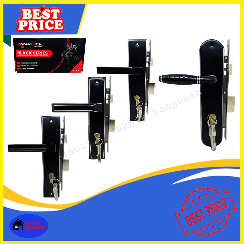 Kunci Pintu Gagang Handle Pintu Besar 1 Set Hitam Warlock SUS 304