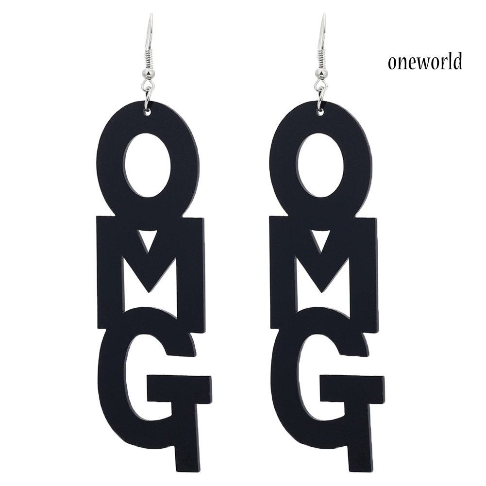 OW@ Hip Hop OMG Letter Acrylic Long Dangle Statement Women Hook Earrings Jewelry