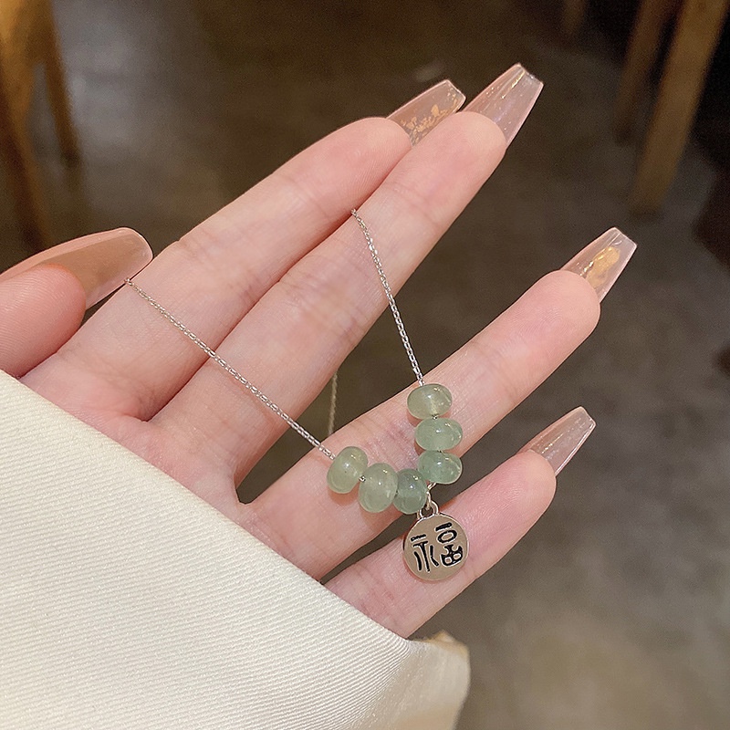 Kalung Rantai Sterling Silver 925 Dengan Liontin Batu Opal Hijau Muda Mewah Untuk Wanita