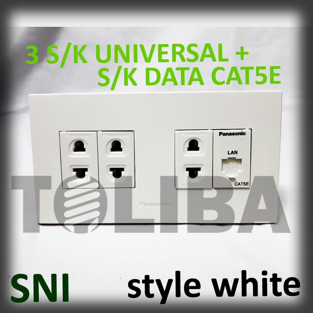 stopkontak data cat5e + 3 stop kontak s/k universal minimalis style white ib panasonic sni