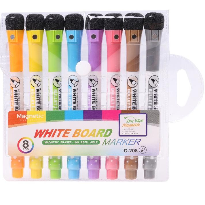 

⸨MeZ ♚⸩ DRY WIPE WHITE BOARD MARKER 8pcs | non toxic | ink refillable marker magnetic eraser kids | spidol penghapus alat papan tulis anak ||Stock masih banyak