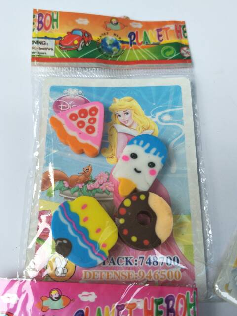 Penghapus Kue/ Huruf Mini Lucu isi 4pcs+Kartu Princess Hologram lucu Murah Suvenir Goodiebag Ultah