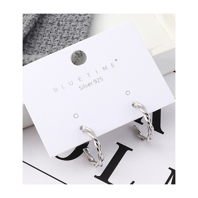 LRC Anting Tusuk Fashion Platinum Plated Gold Small Semi-circular Hollow S925 Silver Needle Earrings