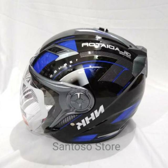 Helm Dewasa NHK Gladiator Indy Black Blue Hitam Biru