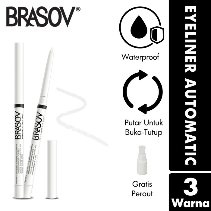 Pensil Eyeliner Waterproof Brasov Putar 0.35Gr. Eyeliner Pensil Black, Silver &amp; White