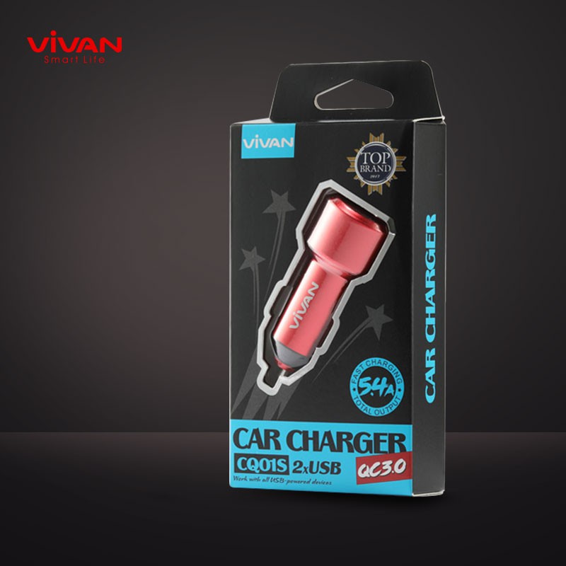 VIVAN Car Charger Fast Charging Mobil CQ01S QC3.0 Dual USB Original Red Garansi Resmi 1 Tahun