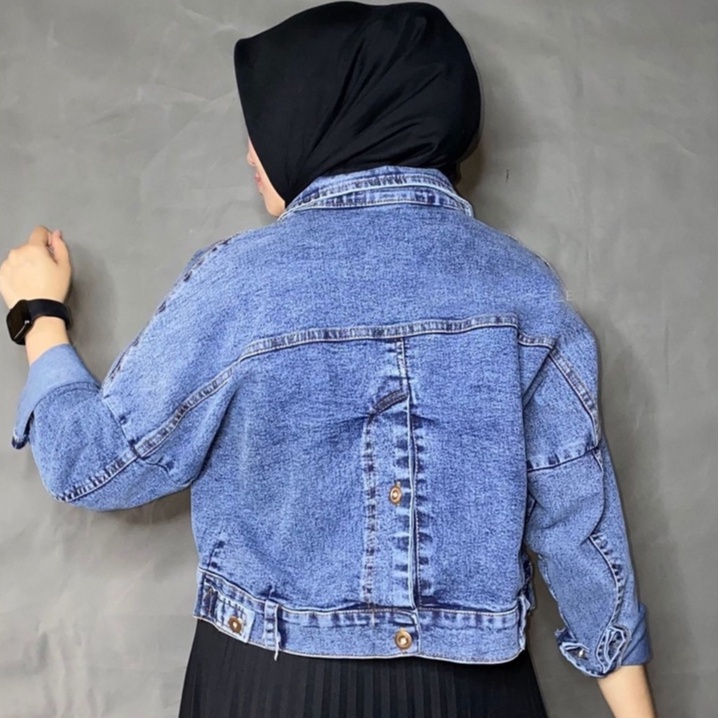 NAYRA CROOP JAKET JEANS || JAKET DENIM WANITA MODEL ZARA TERBARU KANCING BELAKANG