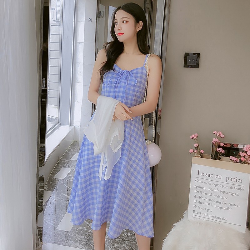 pink and blue midi dress