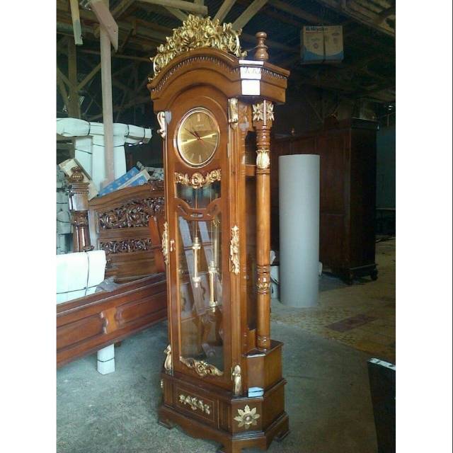 Almari Jam hias Mawar polos Lemari jam bandul kayu jati ukir jepara
