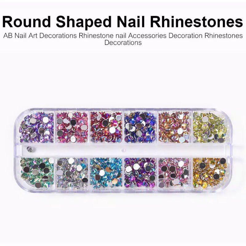 Bling 2mm Warna Campuran Nail Art Tips Acrylic Manicure Nails + Case