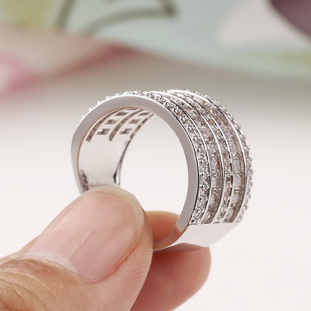 Hu Hu Hu Hu Hu Alat Bantu Pasang Kacamata♡ Cincin Multilayer Bentuk Bulat Persegi Panjang Bahan Cubic Zirconia Untuk Wanita