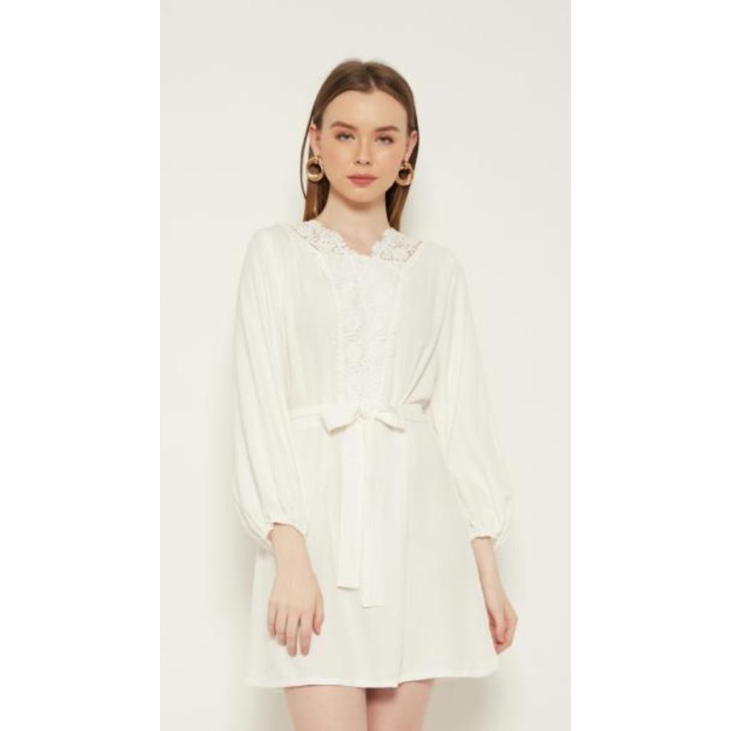 White Dress Wanita Polos Putih Tunik Renda Fashion 11617
