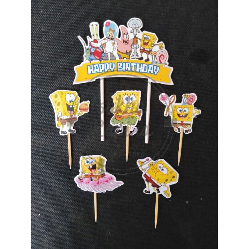 (SKR) Cake Topper Kertas Happy Birthday Spongebob