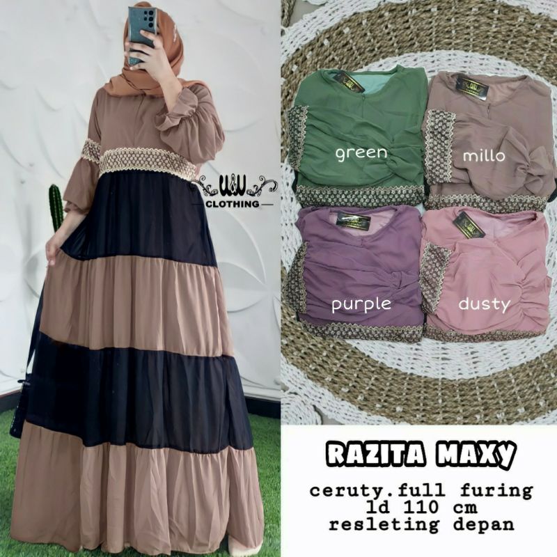 Gamis Susun Polos Razita Maxy ceruty full furing