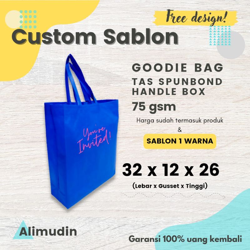 

Goodie Bag 32 x 12 x 26 Tas Spunbond Handle Box Custom Sablon