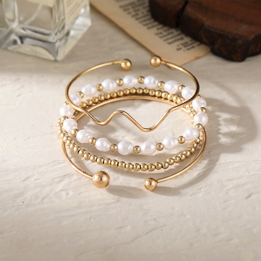 YEEZII 4Pcs/Set Korean Pearl Multilayer Pendant Bracelet Set Retro Butterfly Snake Lock Gold Choker Chain Bracelet for Women Accessories Jewelry Gift