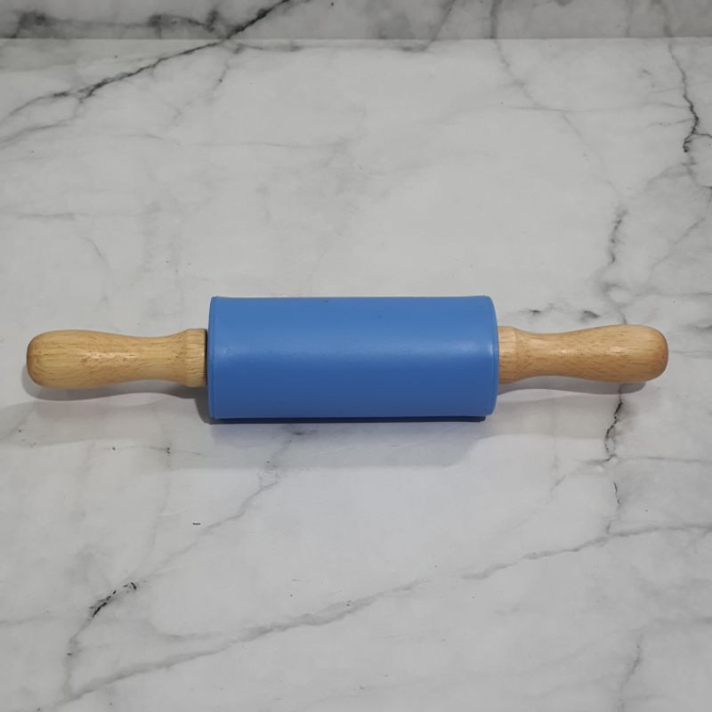 mini silicone rolling pin 22cm with wooden handle