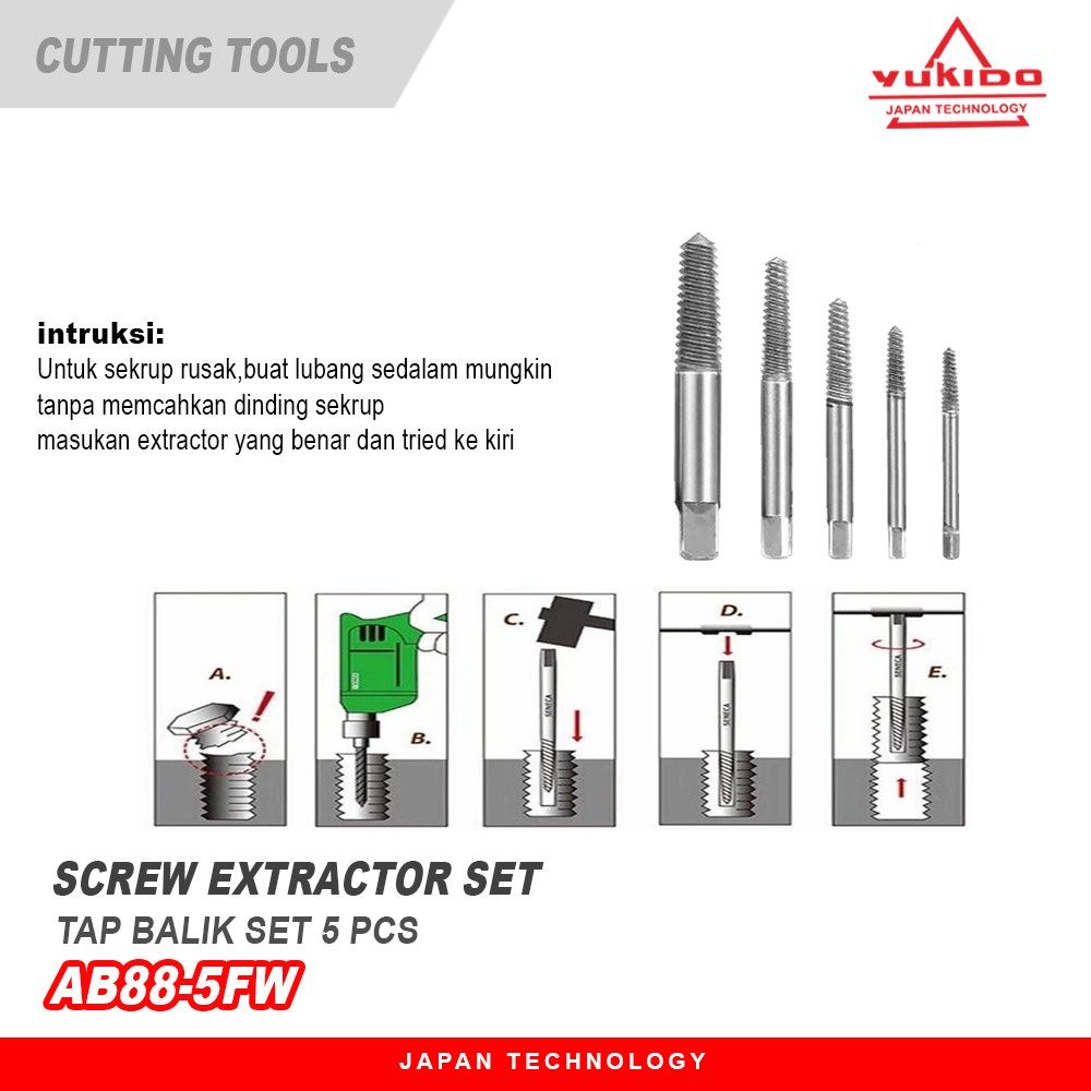 Harga Prpmo!!!Tap Balik Yukido 5pcs Buka Baut Patah Screwdriver Extractor Set