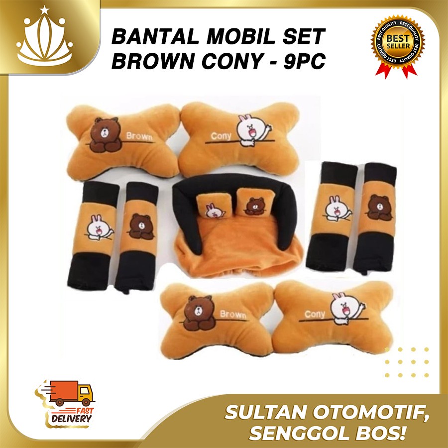 Bantal Jok Mobil Brown &amp; Conny Set 9 PC / Bantal Leher Mobil Brown Conny 9 PC PROMO MURAH