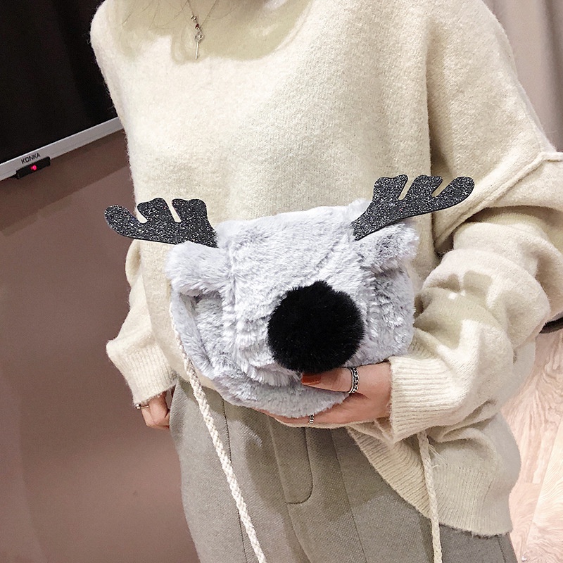 TAS RUSA SELEMPANG BULU BELUDRU BAG DEER SLINGBAG BONEKA RED NOSE REEINDEER BELUDRU Tas Bulu Selempang Bahu Boneka Kepala Rusa Hidung Merah Beludru fluffy fur sling bag DEER Wanita Cewek Perempuan Korea Lucu Tas NATAL