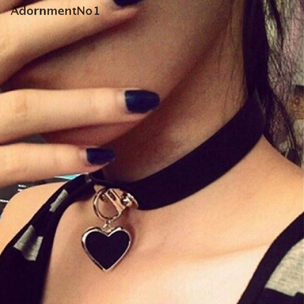 (AdornmentNo1) Favorite Kalung Choker Bahan Kulit Aksen Rivet + Hati Gaya Punk / Gothik Untuk Wanita