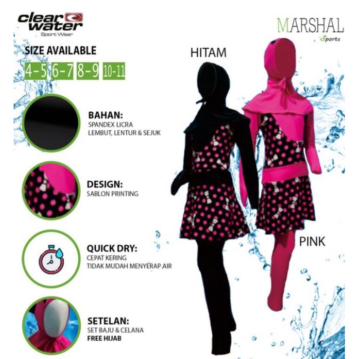 Clear Water Baju Renang Diving Anak Muslim Perempuan