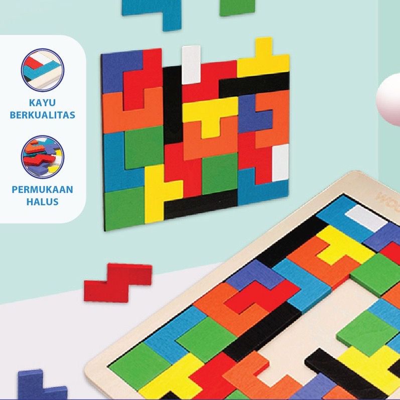 Mainan Edukasi TETRIS PUZZLE Mainan Kayu Tangram Tetris Brain Game