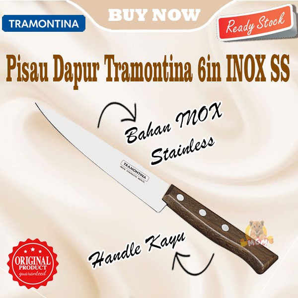 Made in Brazil INOX SS Tramontina TAJAM Pisau Dapur 6in Gagang Kayu