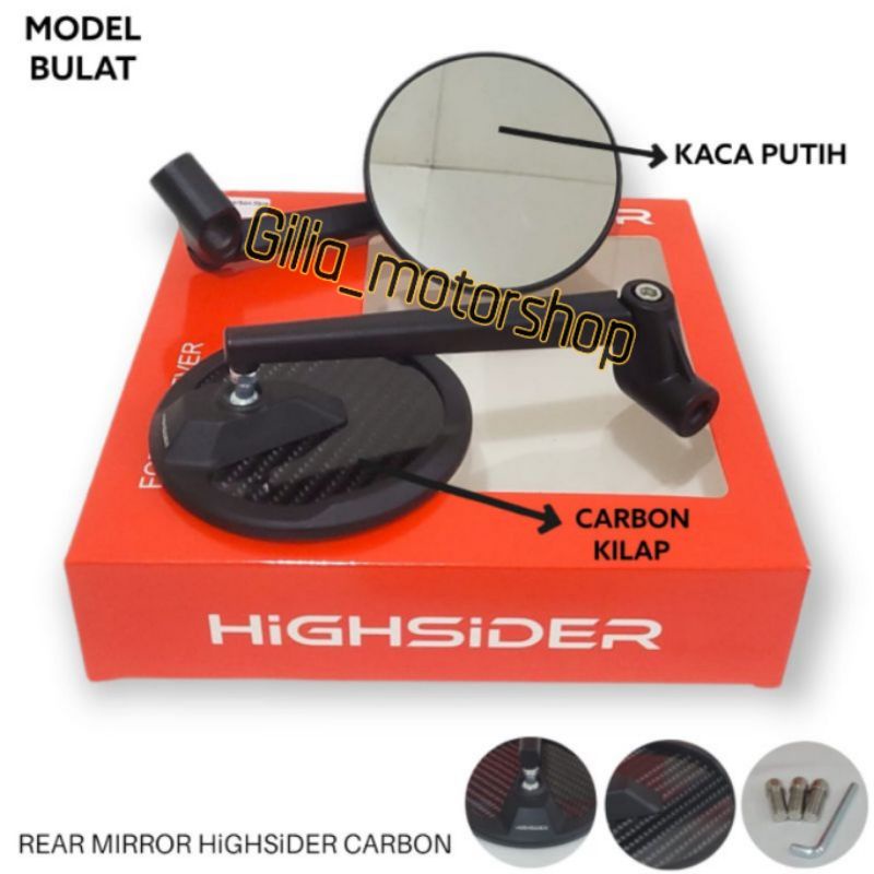 Spion Bulat Carbon Fliber Montana Highsider Type H0011 Mirror Putih Datar Drat Honda Ymaha