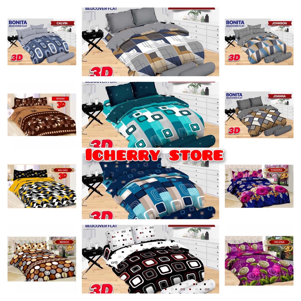 5in1 Full Set Bedcover + Sprei Bonita 3D Rumbai Karet King 180x200 Queen 160x200 Motif Ningsih, Owen