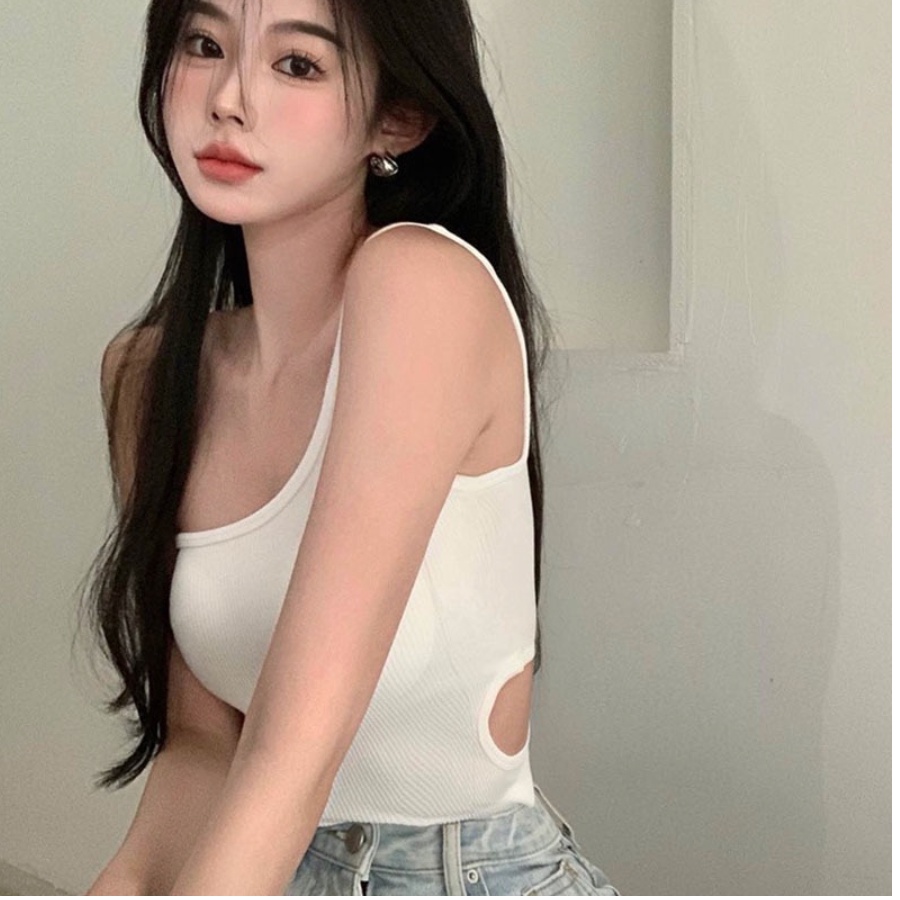 Tank Top Wanita Model One Shoulder Cut Off With Bra Cup Korea / Tank Top Crop Atasan Wanita / Tank Top Basic Import Seamless