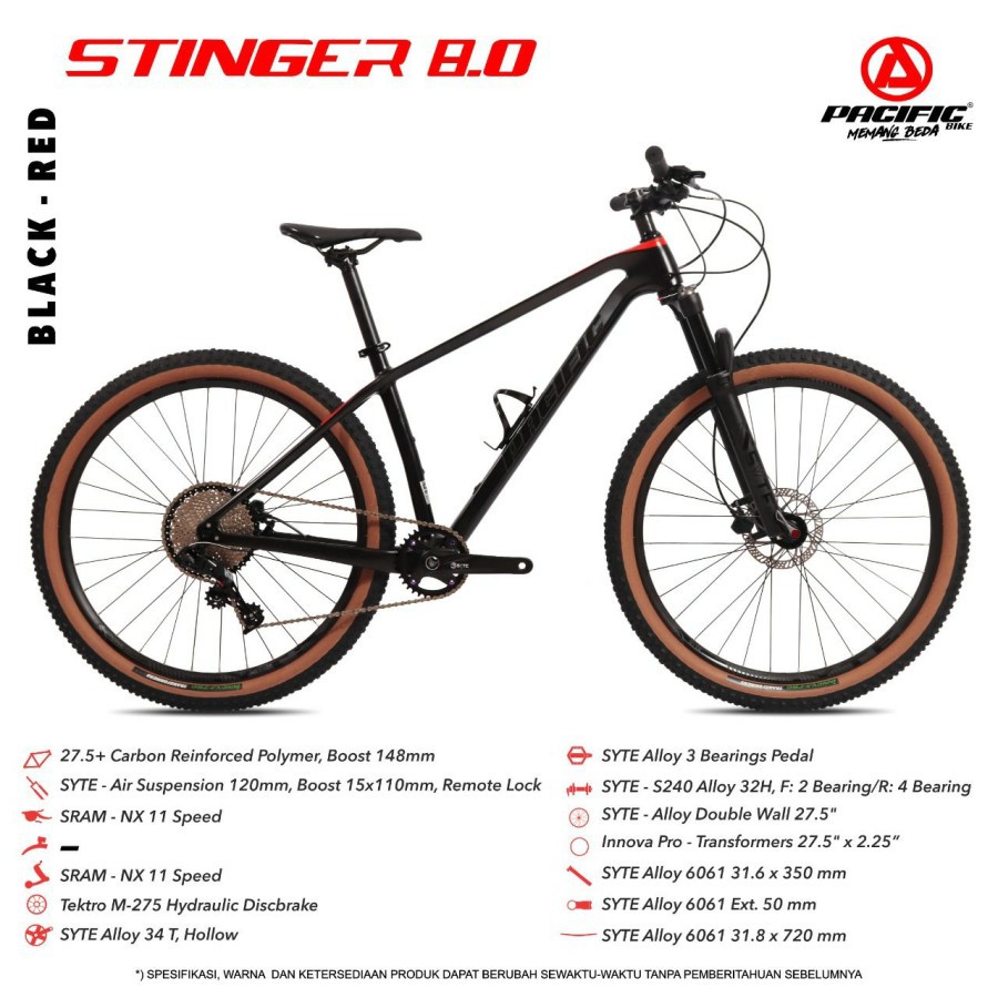 SEPEDA GUNUNG PACIFIC STINGER 8.0 FRAME CARBON 11 SPEED MOUNTAIN BIKE MTB BICYCLE