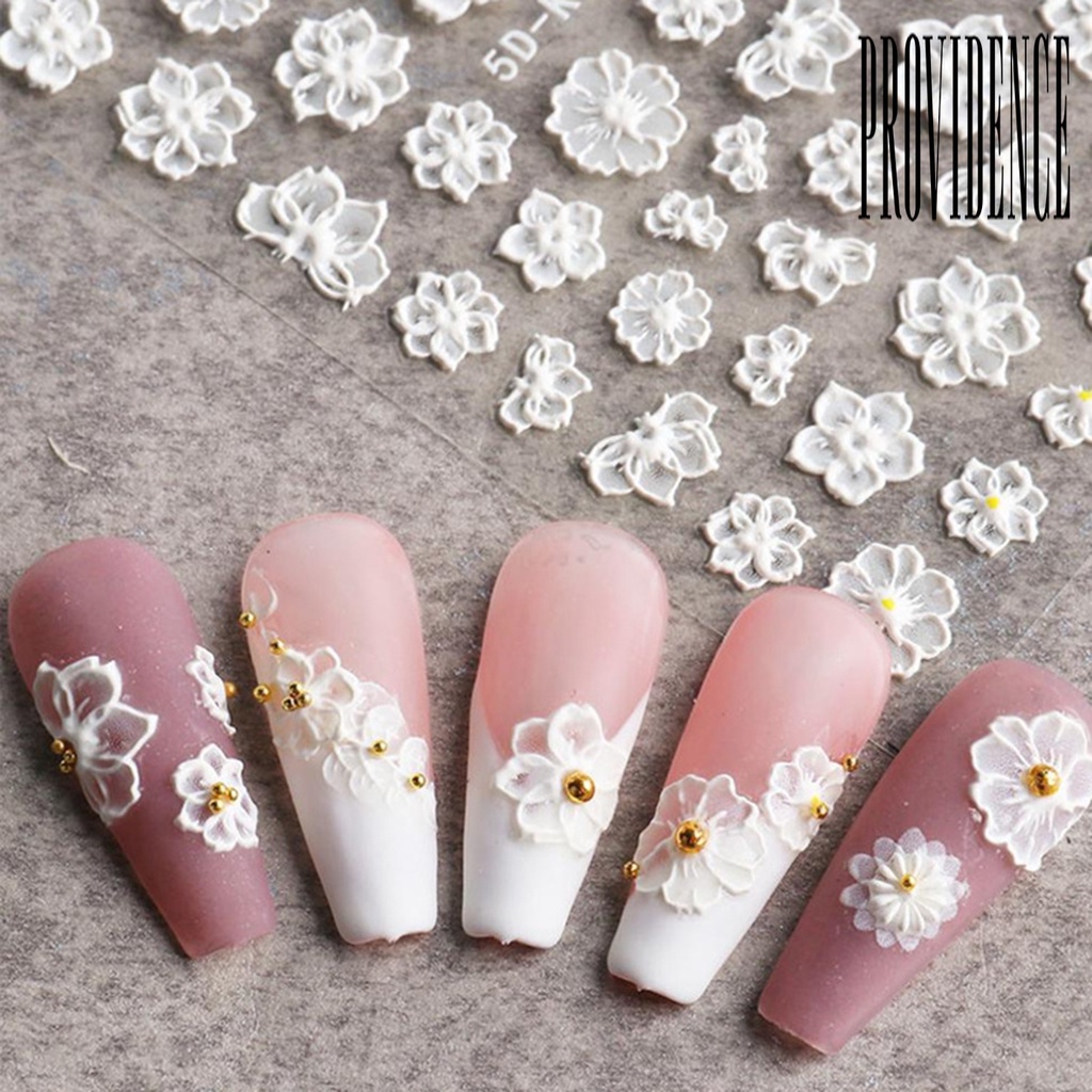 1 Lembar Stiker Kuku Motif Bunga Timbul 5D Tahan Air Untuk Manicure