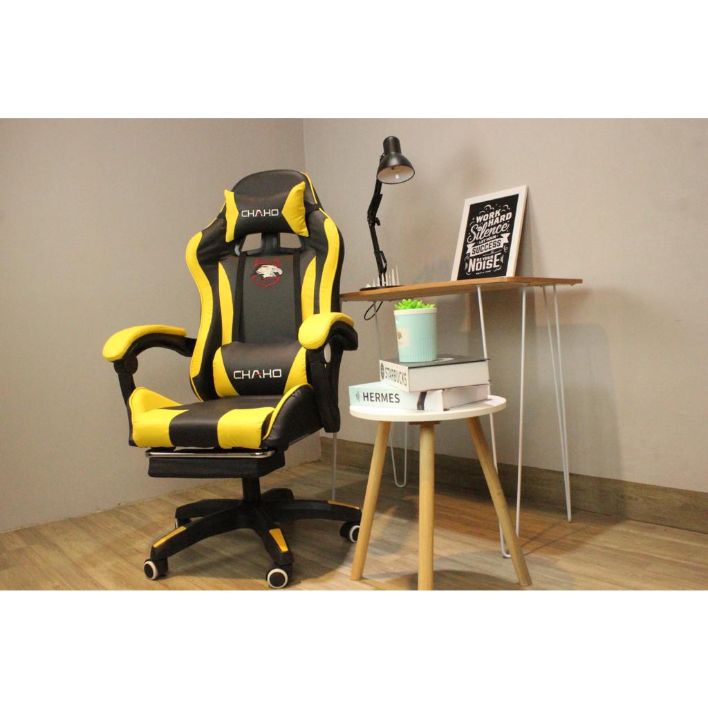 Original Chaho Premium Quality Bangku Gaming Chair Komputer Kursi Gaming Game Chaho Murah Hidrolik Hidraulik-313 Yellow Footrest