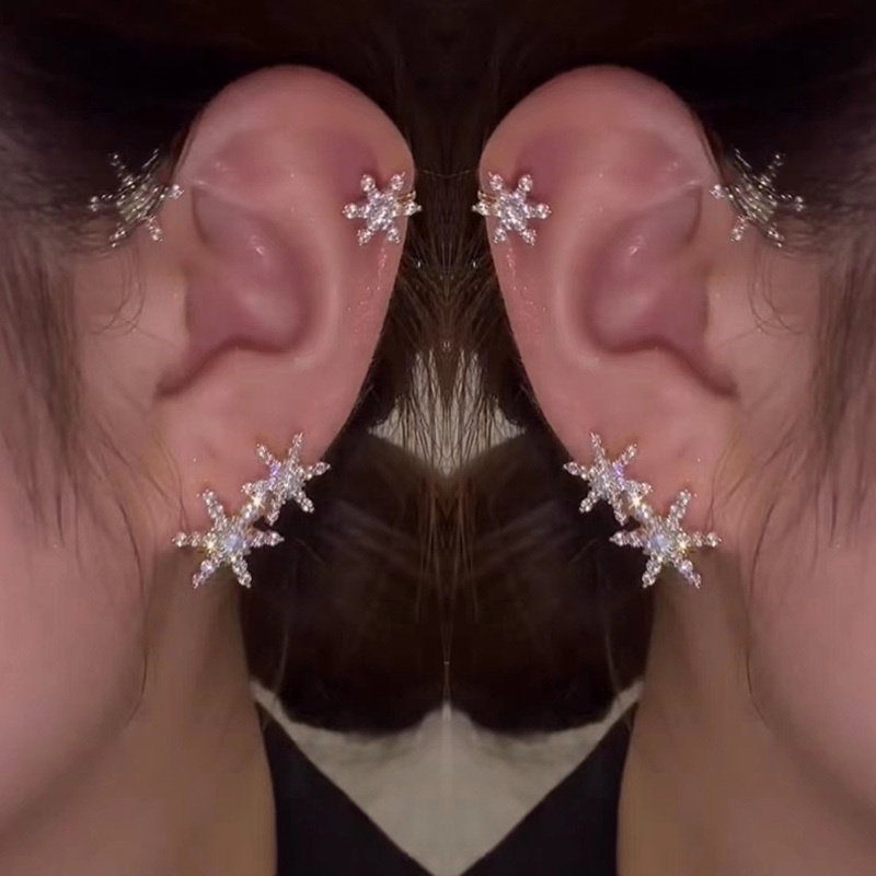 Anting Kait Gantung Desain Daun / Snowflake Hias Berlian Imitasi Untuk Wanita