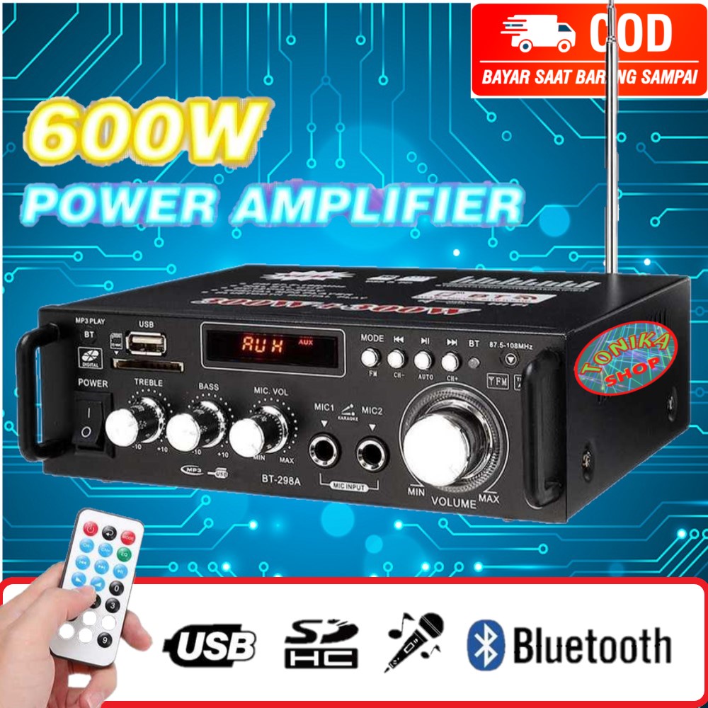 Audio power Amplifier Home Theater FM radio Bluetooth EQ 600W multi fungsi amplifier mic + remote