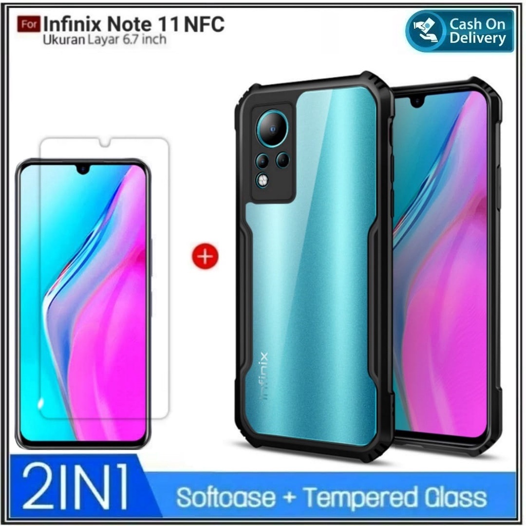 Case Infinix Note 11 NFC, Note 11 Soft Hard Transparan Casing Cover + Tempered Glass
