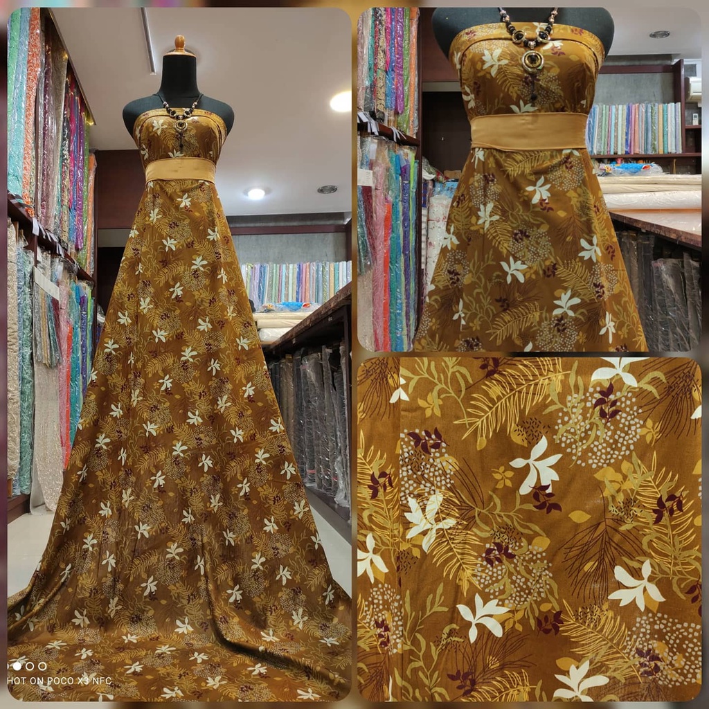 Kain Katun Jepang Bunga Floral B Kuning Emas