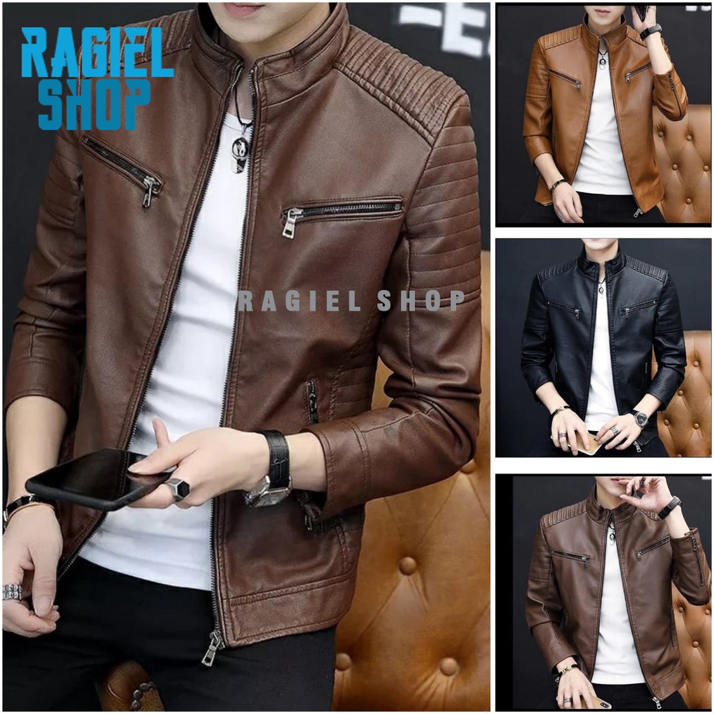 Jaket Leather Pria Semi Kulit SIntetis Viena Grade A Model OOTP Korea KPOP Viral Kekinian Anak Muda 