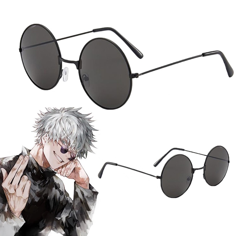 Jujutsu Kaisen Gojo Satoru Kacamata Hitam Bulat Dengan Lensa Untuk Cosplay