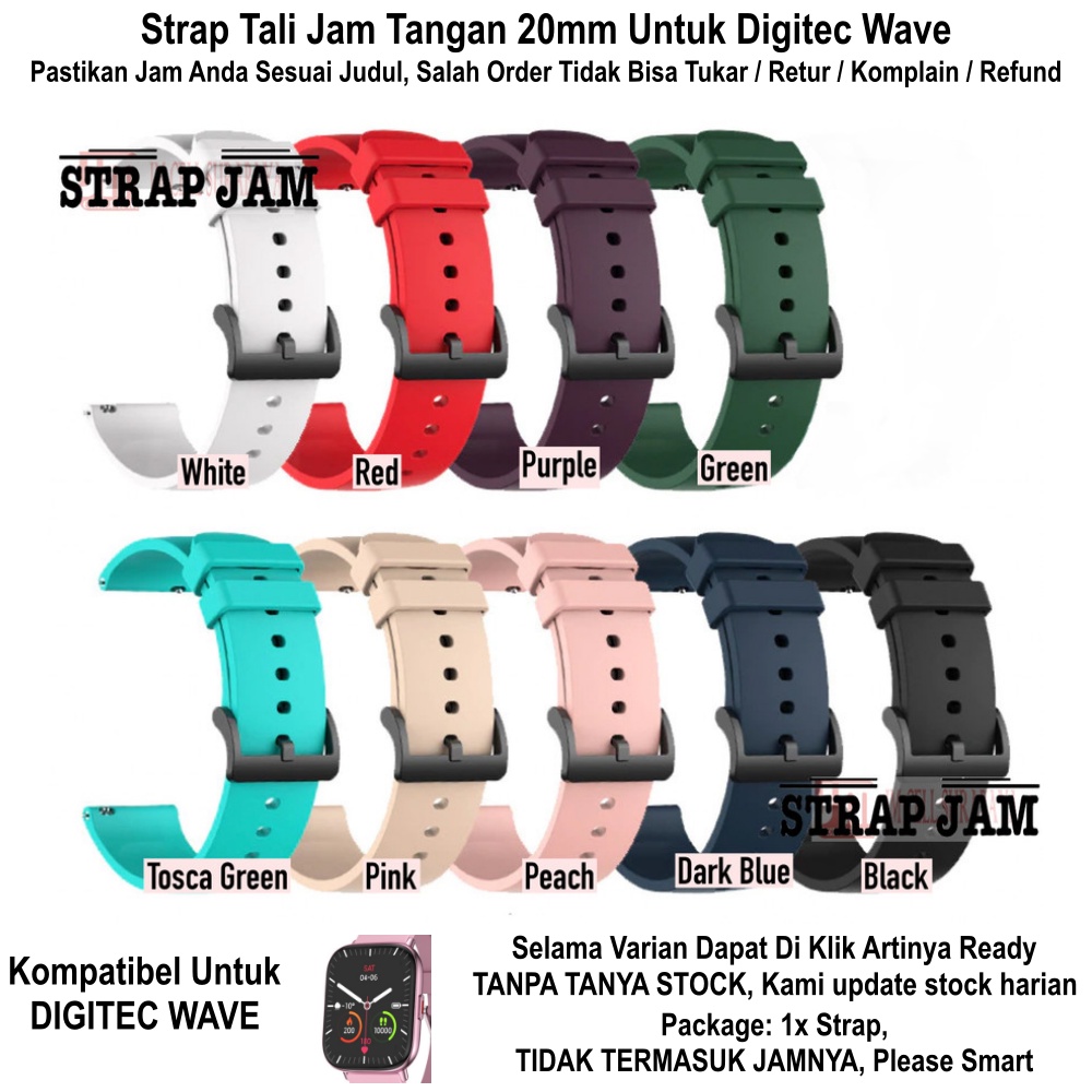 P20Q Tali Jam Digitec Wave - Strap 20mm Silikon Dengan Buckle Hitam