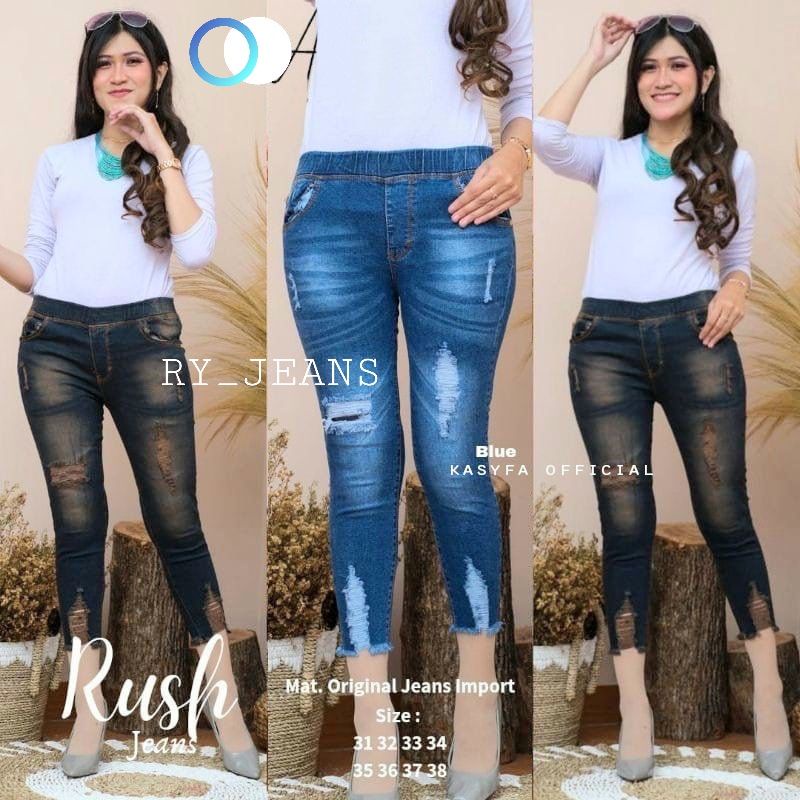 celana jeans jumbo wanita leging jeans sobek wanita pinggang kolor melar