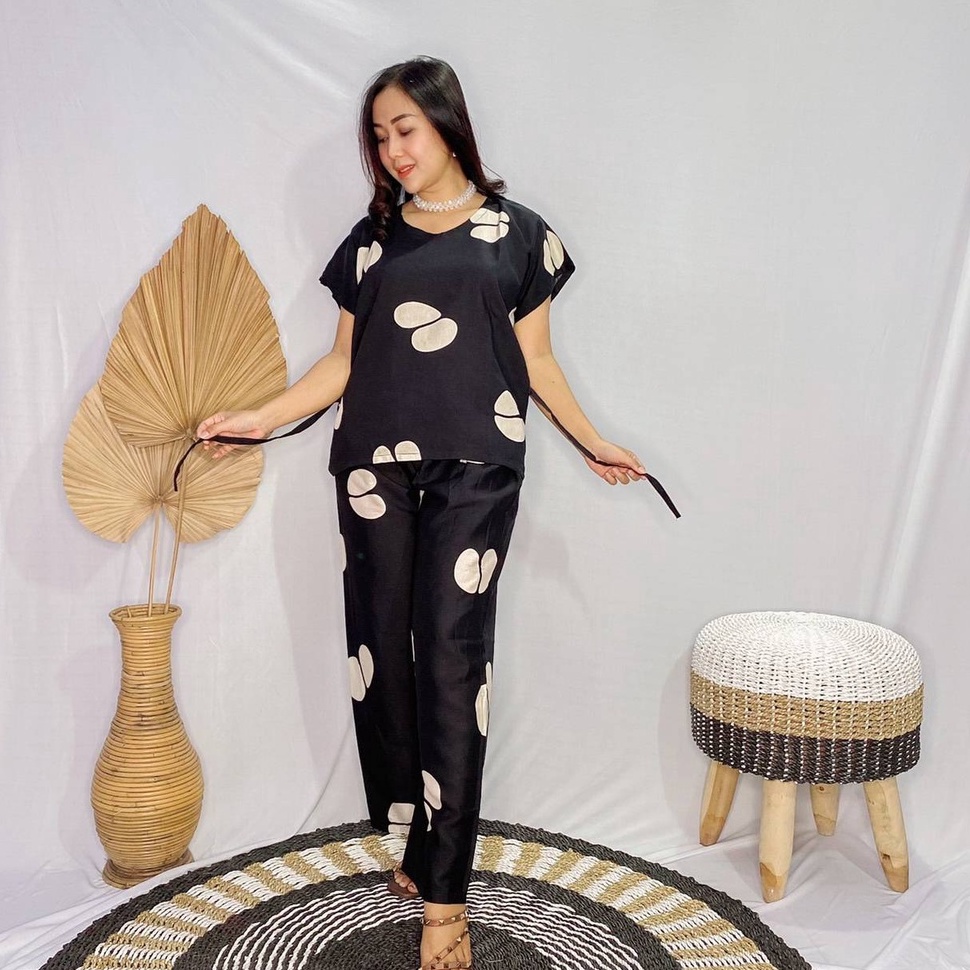 Daster Babydoll Panjang Bali-SET PAN KOPI HITAM