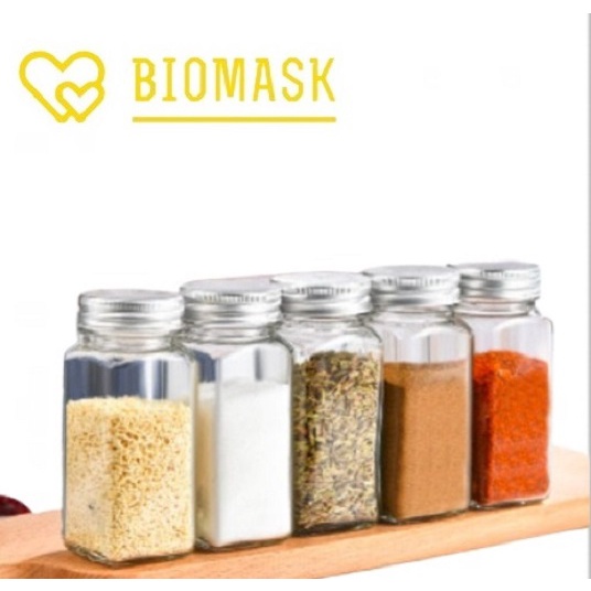 BIOMASK - Tempat Bumbu Dapur Aesthetic Estetik Unik Garam Lucu Botol Tabur Kaca