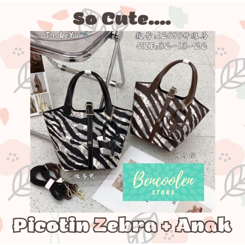 Tas Selempang/Shoulder/Hand Bag Wanita Import TLY 12090 Picotin + Anak Motif Zebra