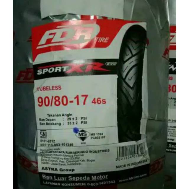 Paket ban tubeless FDR XR 90/80-17 &amp; 120/70-17 for Vixion/New/Byson/CBR 150R/CBR 250R/Ninja/New Mega