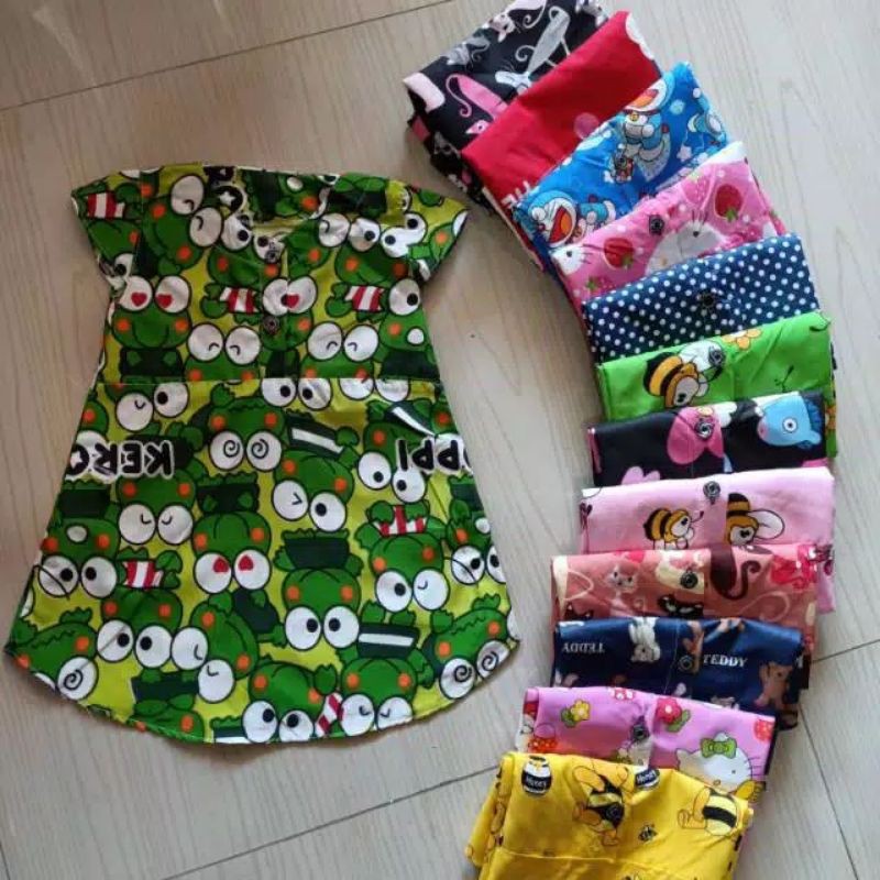 DRESS ANAK KARAKTER DASTER ANAK BAJU ANAK HOME DRESS SIZE S. M. L.XL estimasi umur 0 sampai 5 tahun