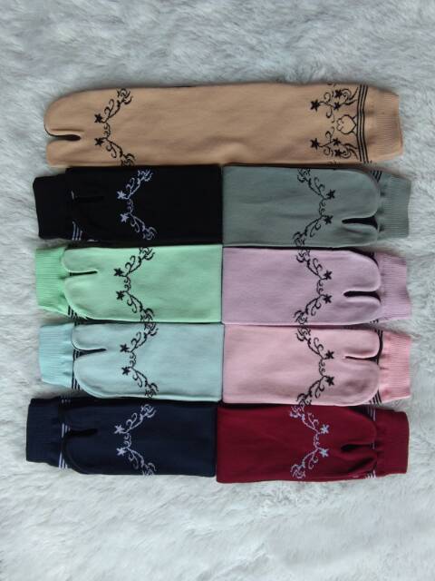 Kaos Kaki Jempol Wanita Muslimah Motif Mahendi (Nylon Spandex, Tapak Hitam, Size L, Panjang, Murah)