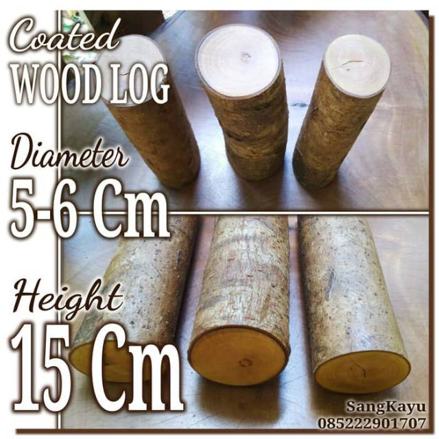 Coated wood log 5-6 x 15 cm Potongan kayu hiasan dekorasi craft